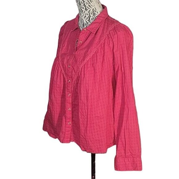 Womens Fuchsia Button-Up Blouse With Lace Back Detail & Long Sleeves - Picture 3 of 8